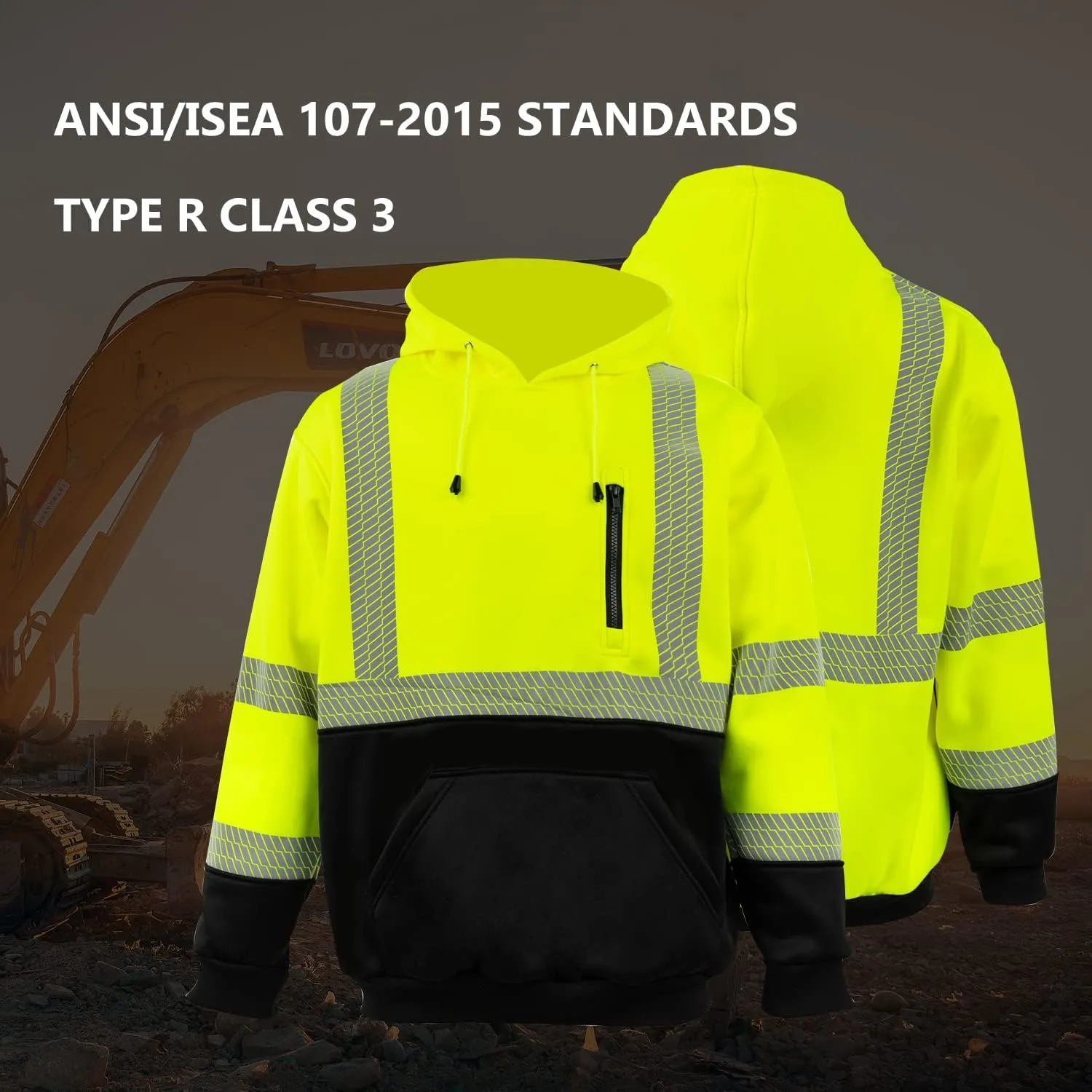 FONIRRA Hi Vis Hoodie for Men Reflective ANSI Class 3 Safety Sweatshirts High Visibility Construction Work Winter Pullover Yellow