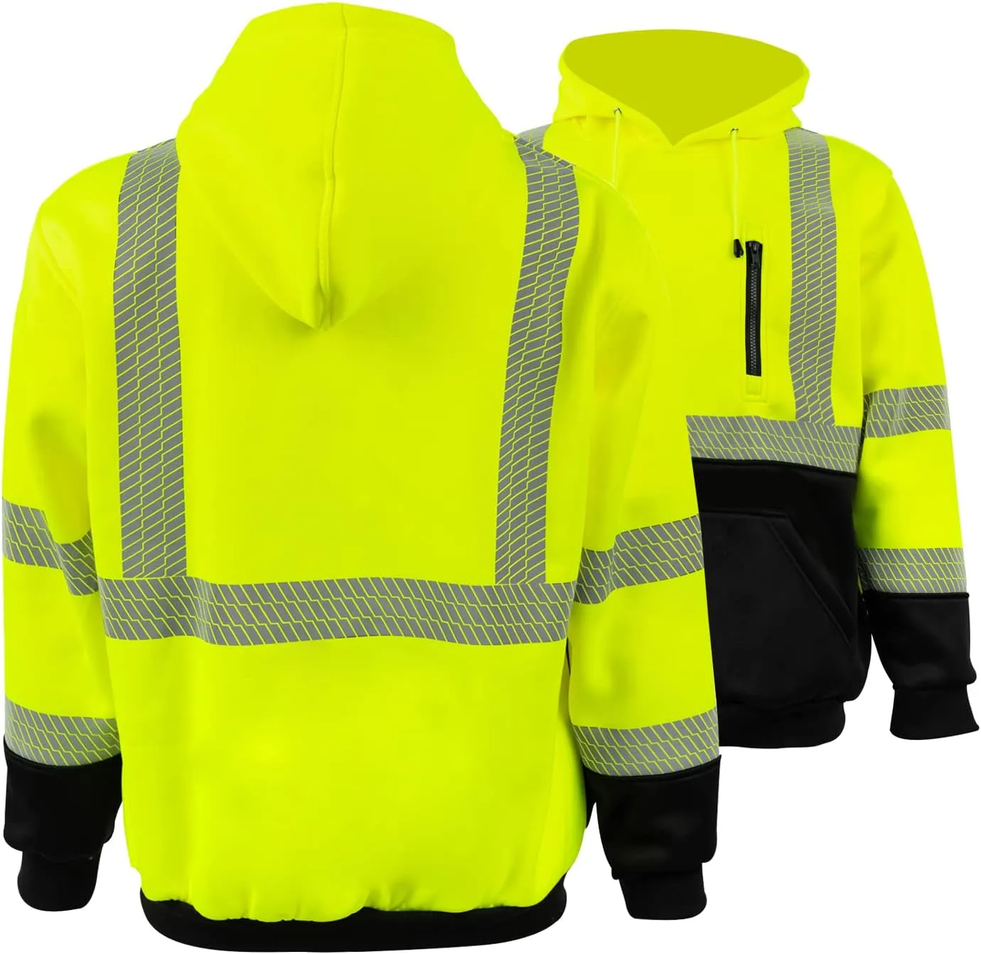 FONIRRA Hi Vis Hoodie for Men Reflective ANSI Class 3 Safety Sweatshirts High Visibility Construction Work Winter Pullover Yellow