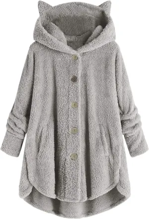 for Women Fall Winter Long Sleeve Cat Loose Fit Kawaii Warm Fuzzy Hooded Cardigan Hoodies Outfits Women 2025
