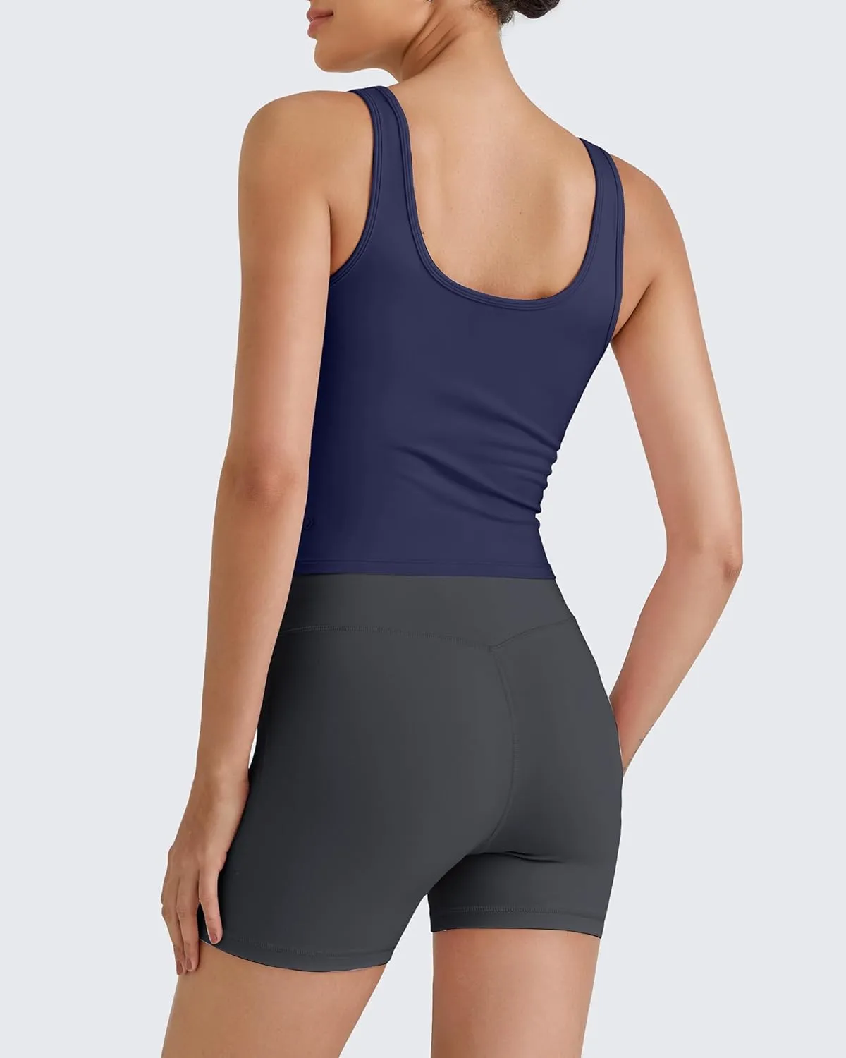 G4Free BareFeel Built in Bra Workout Tank Tops Removable Padded Longline Sports Bras Waist Length Athletic Tanks