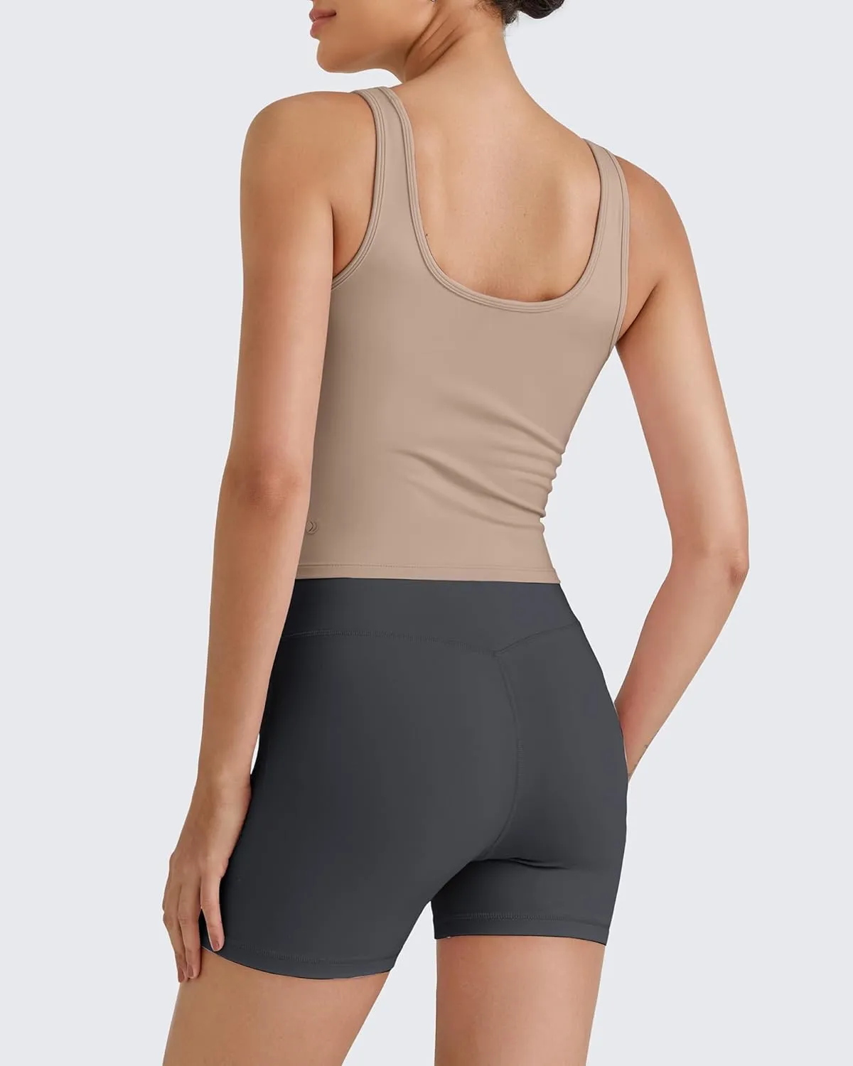G4Free BareFeel Built in Bra Workout Tank Tops Removable Padded Longline Sports Bras Waist Length Athletic Tanks