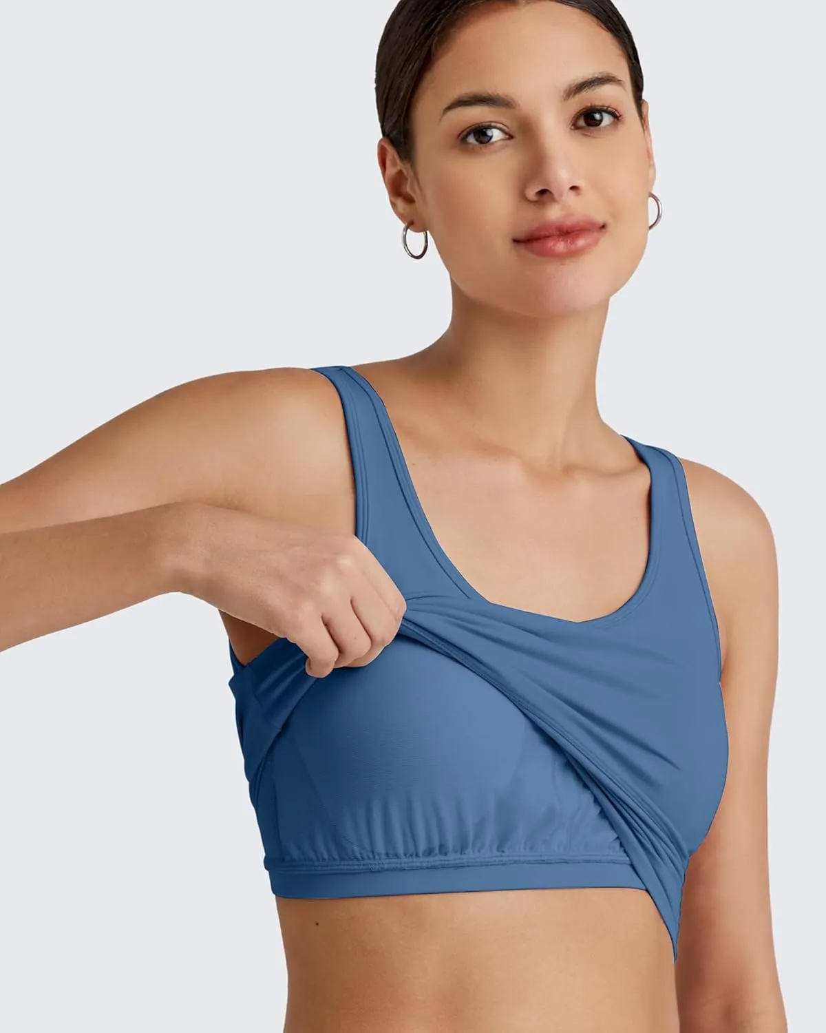 G4Free BareFeel Built in Bra Workout Tank Tops Removable Padded Longline Sports Bras Waist Length Athletic Tanks