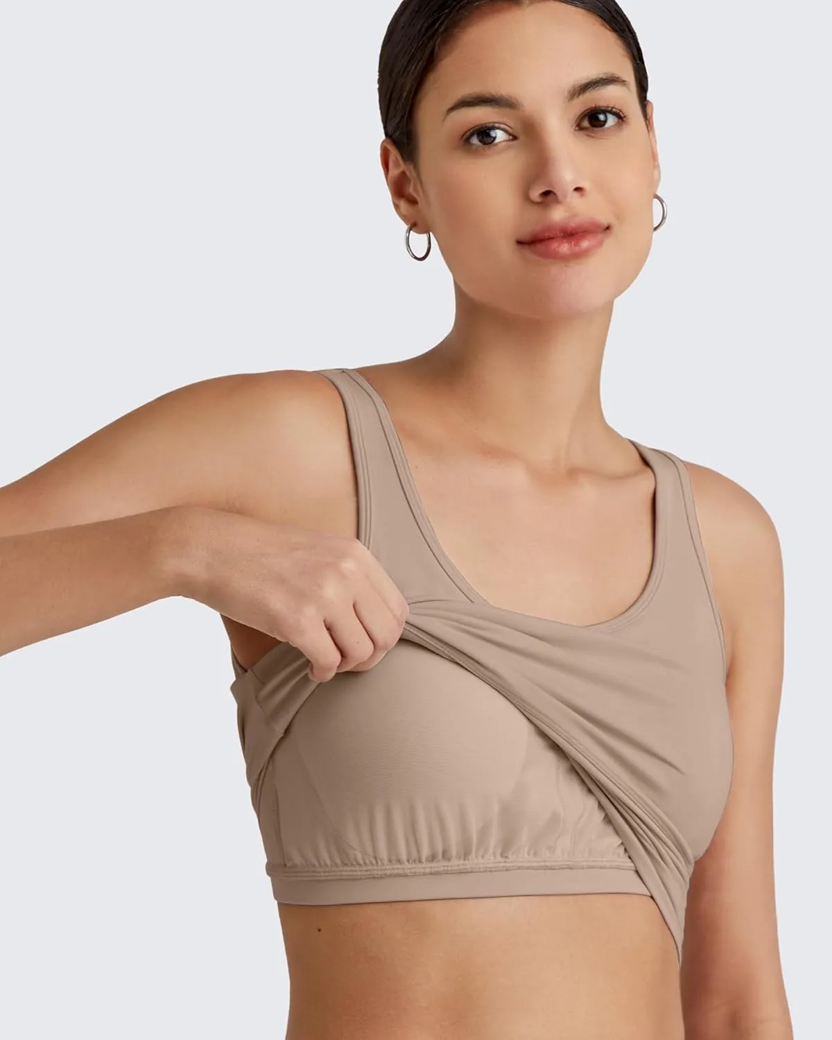 G4Free BareFeel Built in Bra Workout Tank Tops Removable Padded Longline Sports Bras Waist Length Athletic Tanks