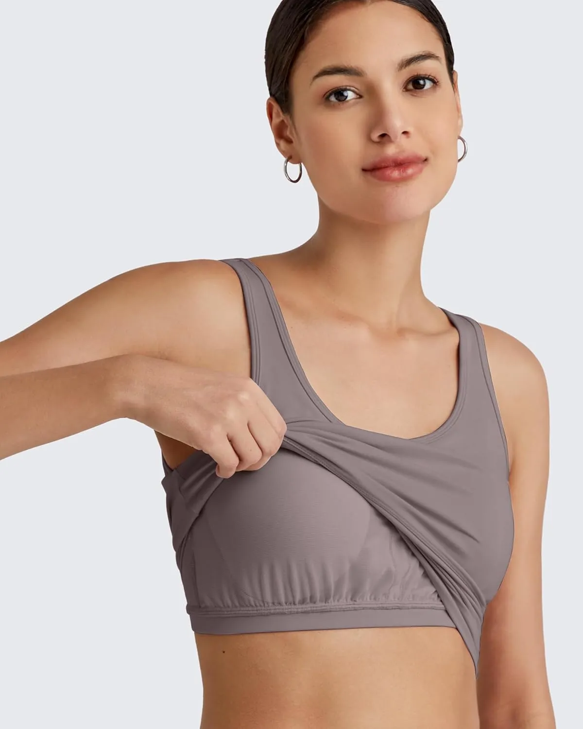 G4Free BareFeel Built in Bra Workout Tank Tops Removable Padded Longline Sports Bras Waist Length Athletic Tanks