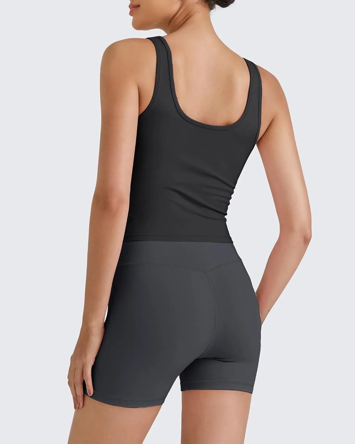 G4Free BareFeel Built in Bra Workout Tank Tops Removable Padded Longline Sports Bras Waist Length Athletic Tanks