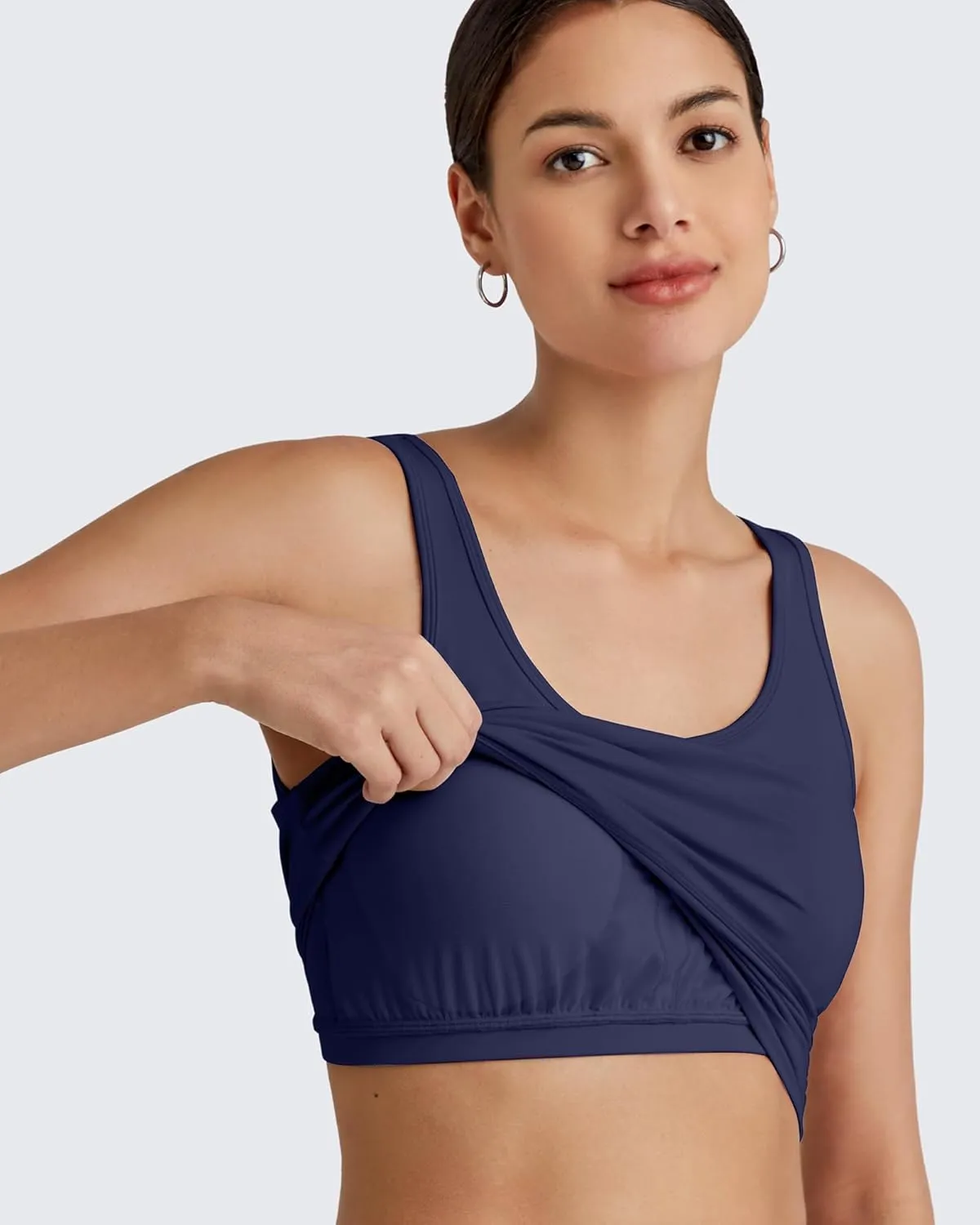 G4Free BareFeel Built in Bra Workout Tank Tops Removable Padded Longline Sports Bras Waist Length Athletic Tanks