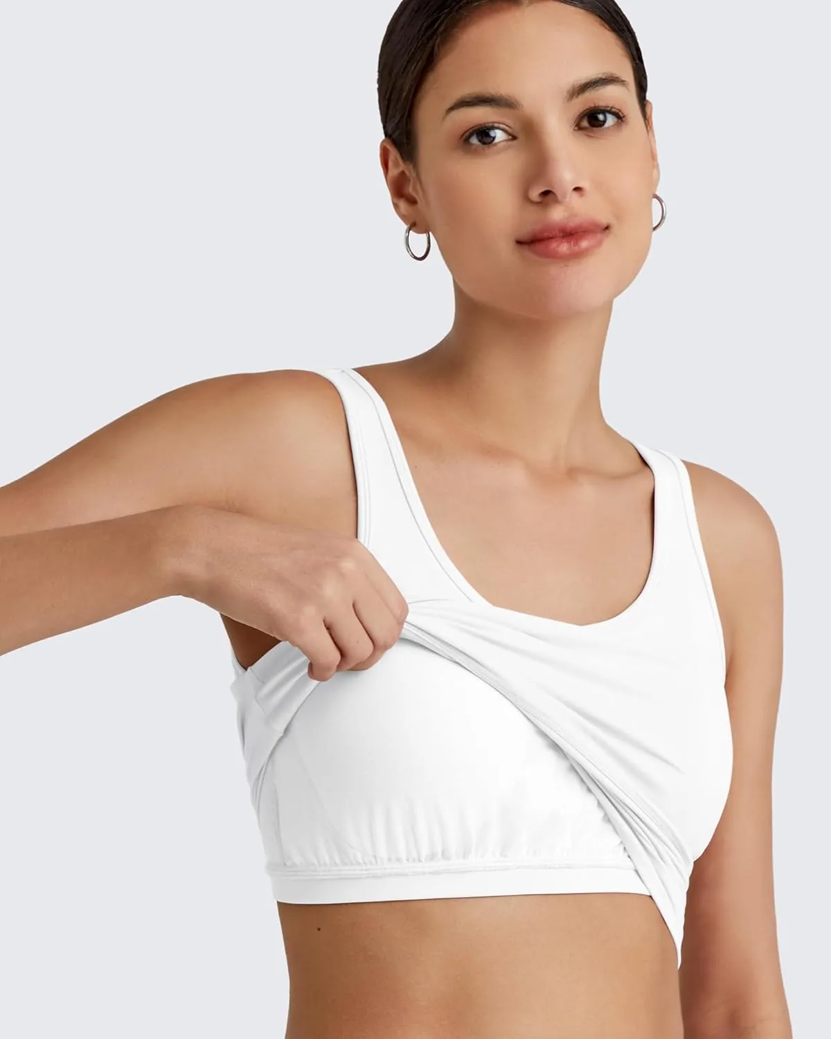 G4Free BareFeel Built in Bra Workout Tank Tops Removable Padded Longline Sports Bras Waist Length Athletic Tanks