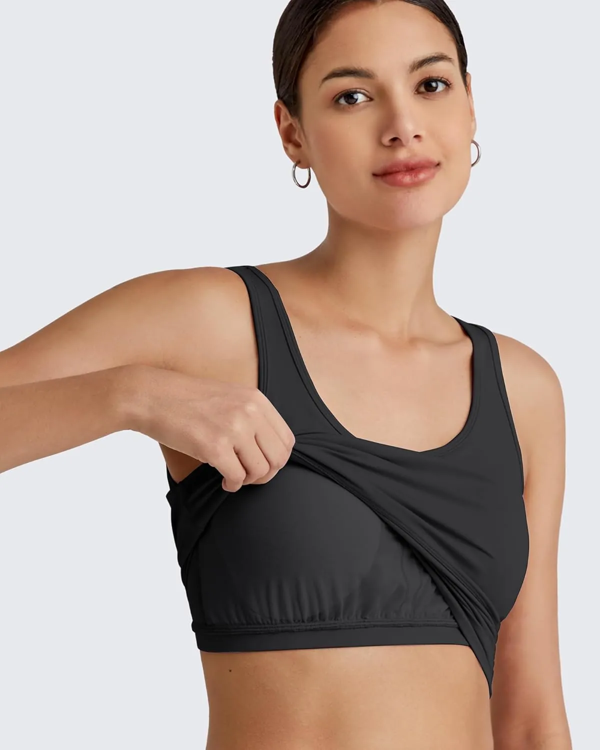 G4Free BareFeel Built in Bra Workout Tank Tops Removable Padded Longline Sports Bras Waist Length Athletic Tanks