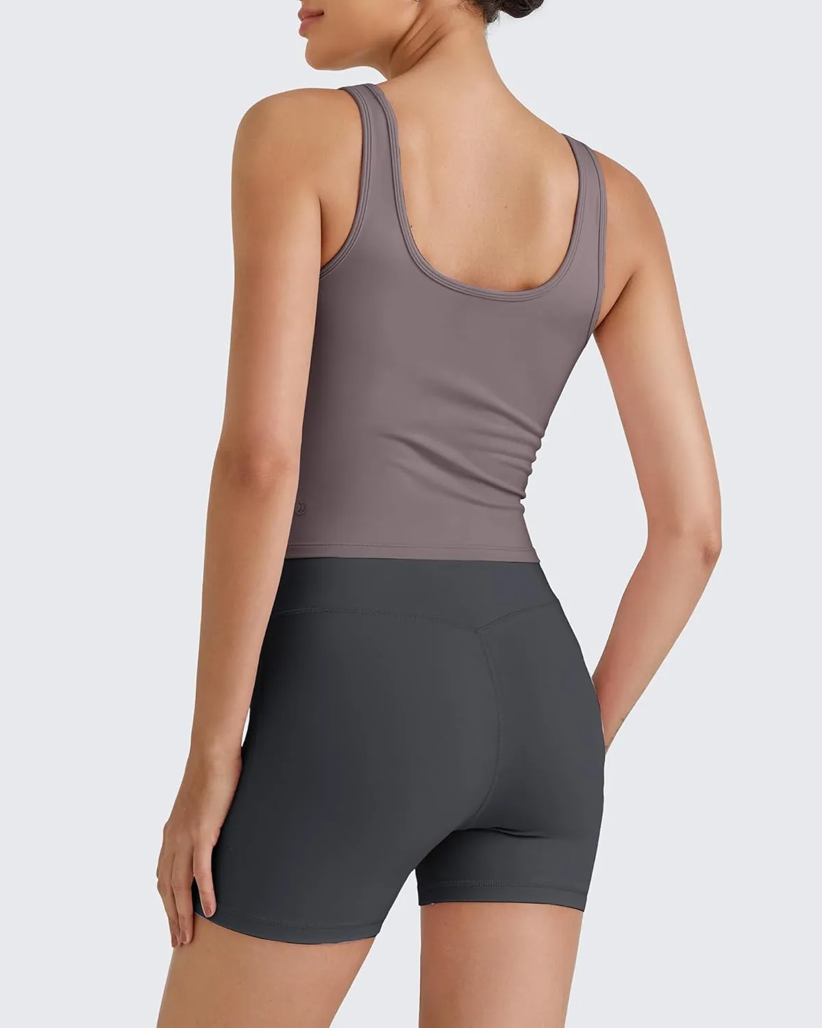 G4Free BareFeel Built in Bra Workout Tank Tops Removable Padded Longline Sports Bras Waist Length Athletic Tanks