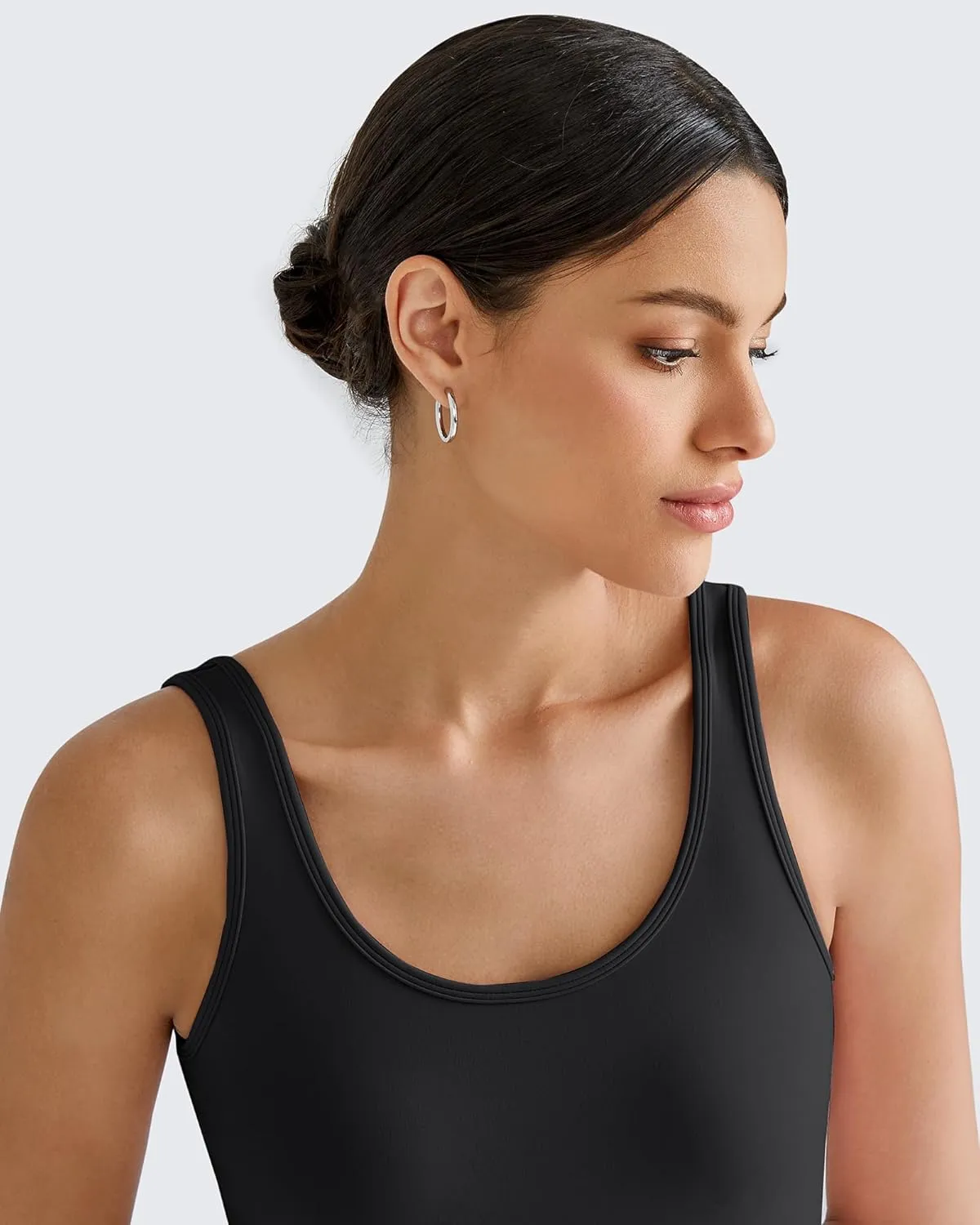 G4Free BareFeel Built in Bra Workout Tank Tops Removable Padded Longline Sports Bras Waist Length Athletic Tanks