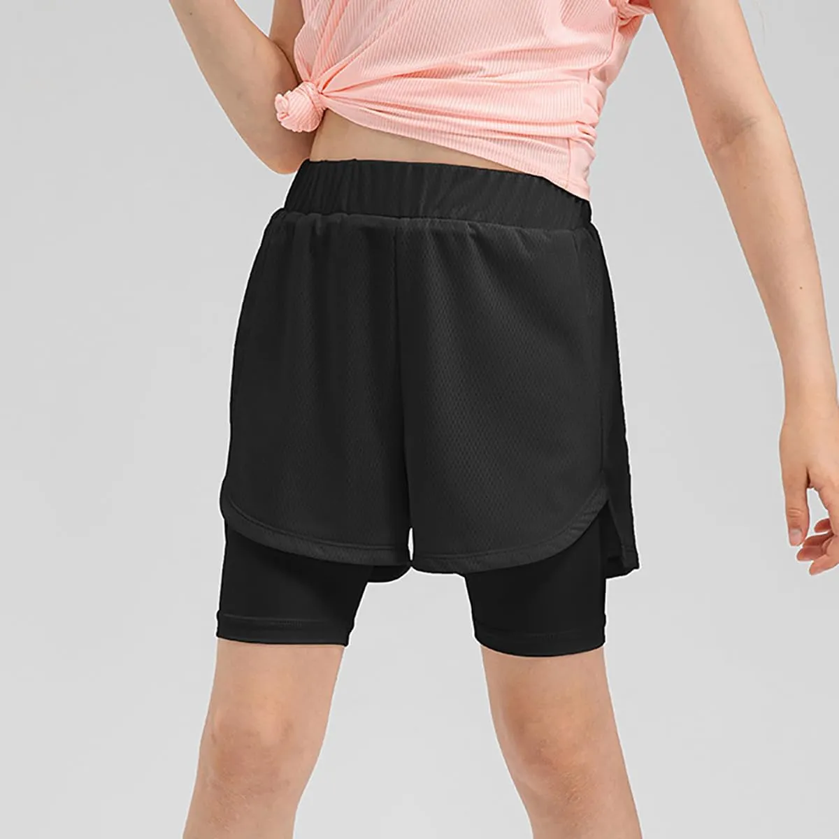 Girls 2 in 1 Running Shorts Quick Dry Athletic Shorts High Waisted Workout Shorts Lightweight Sports Shorts