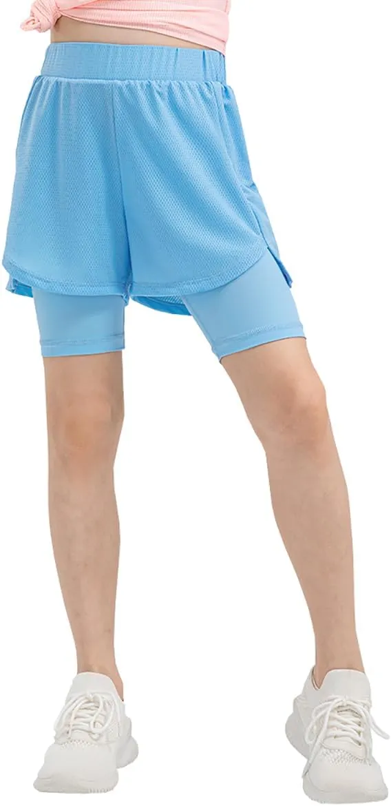 Girls 2 in 1 Running Shorts Quick Dry Athletic Shorts High Waisted Workout Shorts Lightweight Sports Shorts
