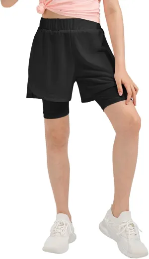 Girls 2 in 1 Running Shorts Quick Dry Athletic Shorts High Waisted Workout Shorts Lightweight Sports Shorts