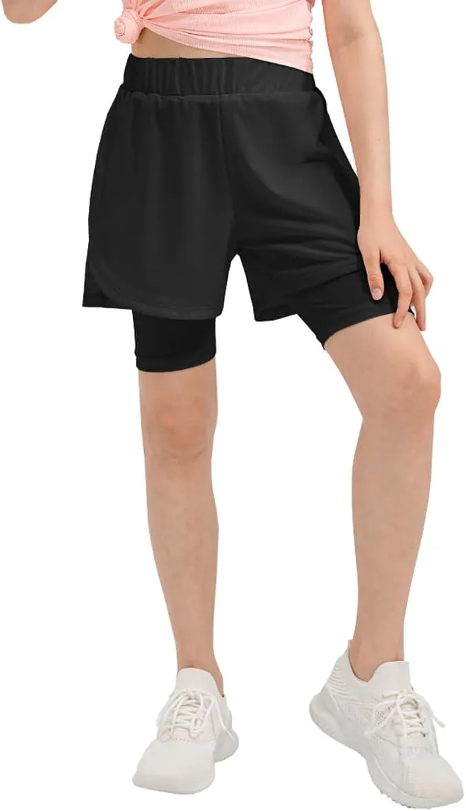 Girls 2 in 1 Running Shorts Quick Dry Athletic Shorts High Waisted Workout Shorts Lightweight Sports Shorts