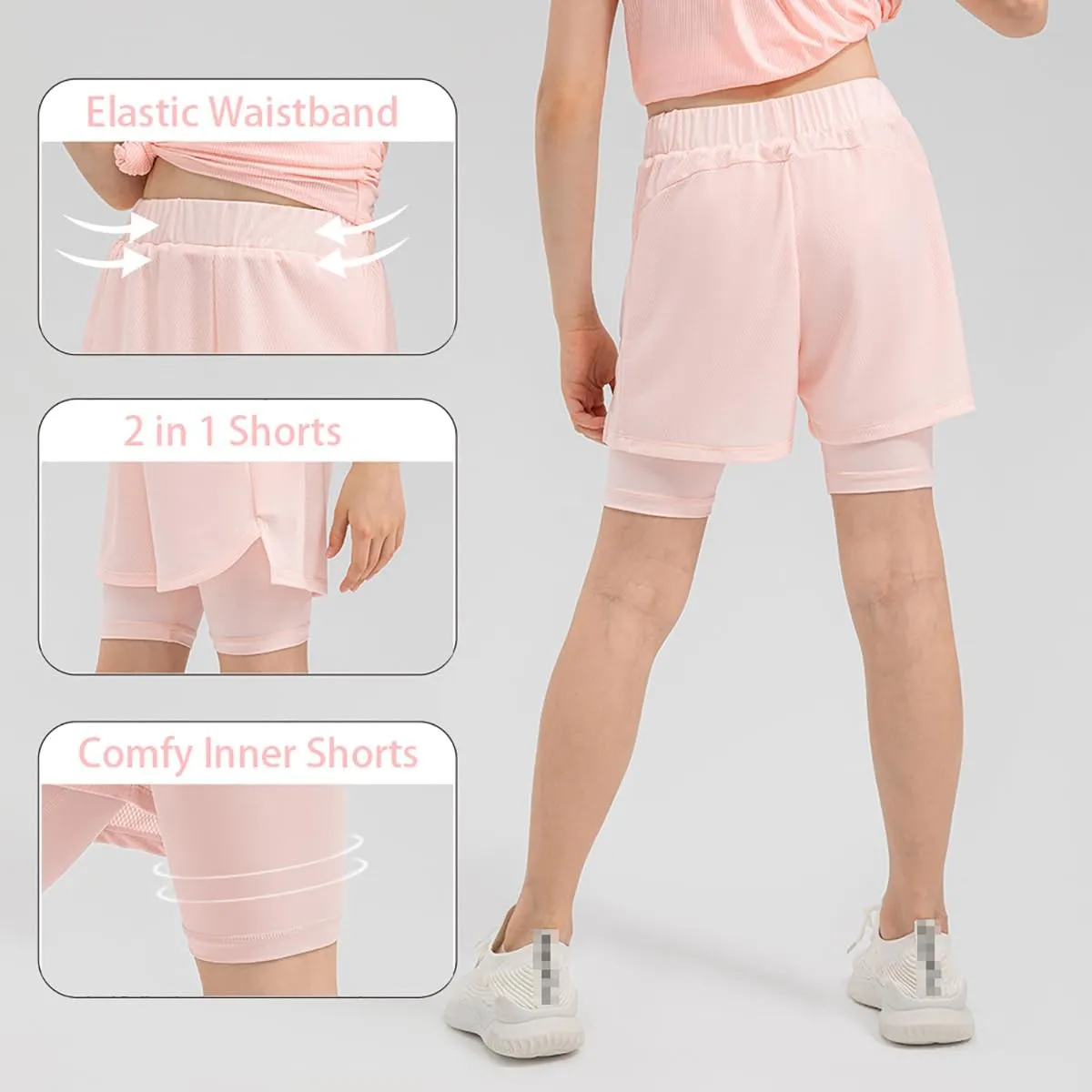 Girls 2 in 1 Running Shorts Quick Dry Athletic Shorts High Waisted Workout Shorts Lightweight Sports Shorts