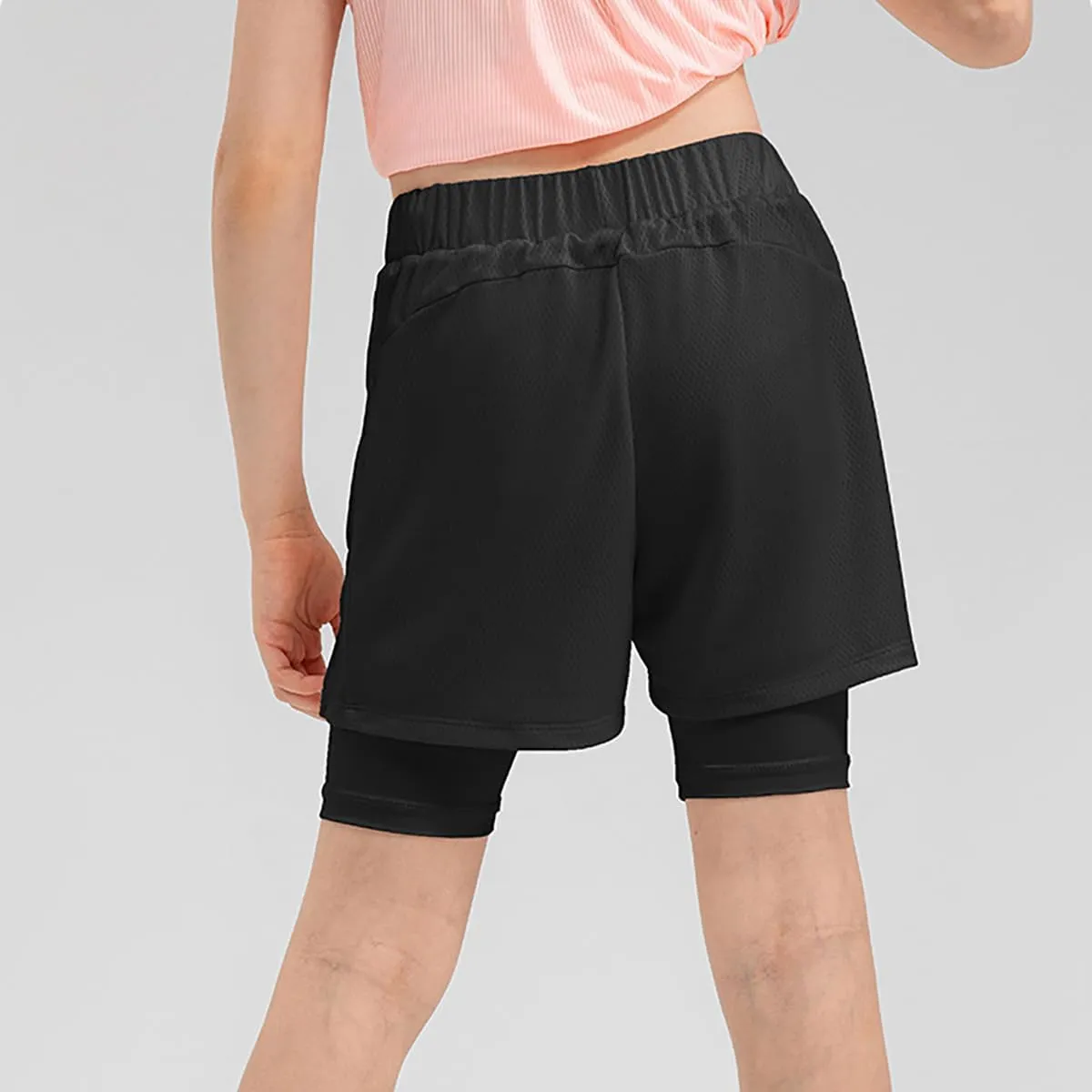 Girls 2 in 1 Running Shorts Quick Dry Athletic Shorts High Waisted Workout Shorts Lightweight Sports Shorts