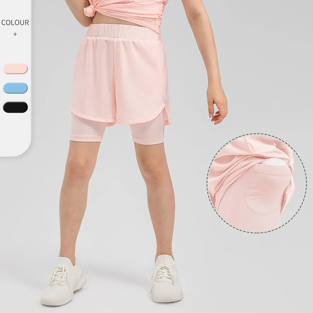 Girls 2 in 1 Running Shorts Quick Dry Athletic Shorts High Waisted Workout Shorts Lightweight Sports Shorts