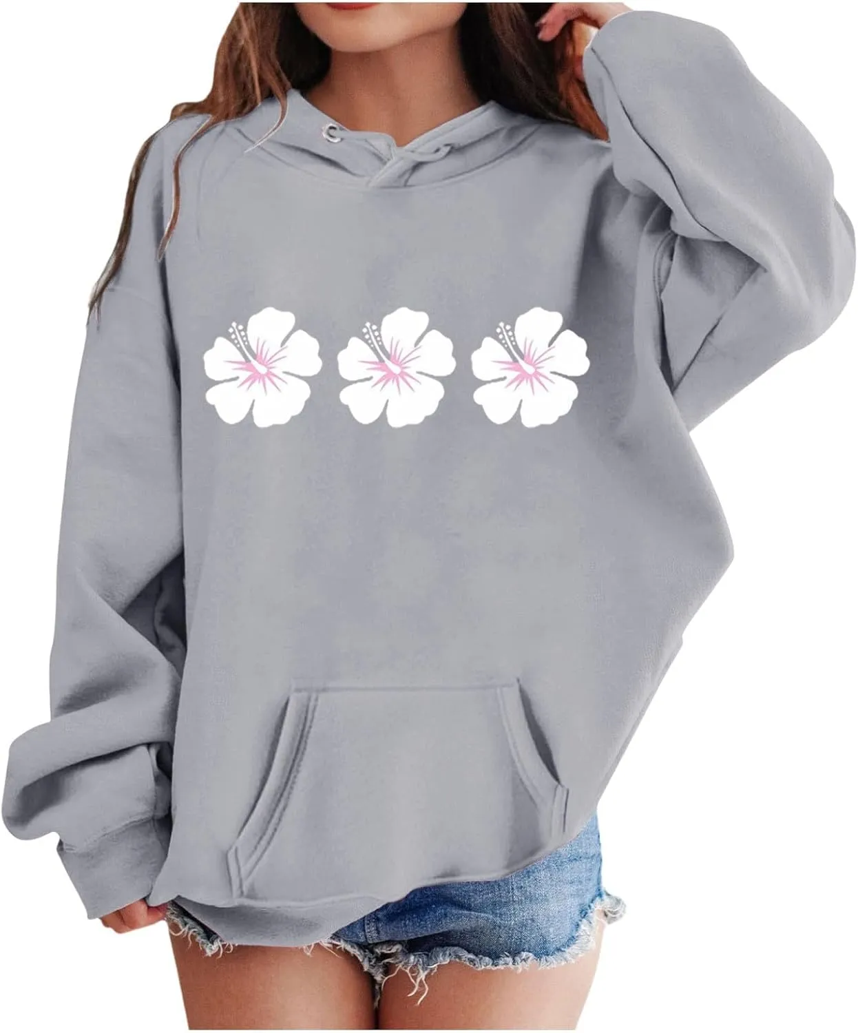 Girl's Fleece Hoodie for Kids Toddler Y2K Floral Graphic Hooded Pullover Sweatshirt with Pocket Fall Winter Clothes