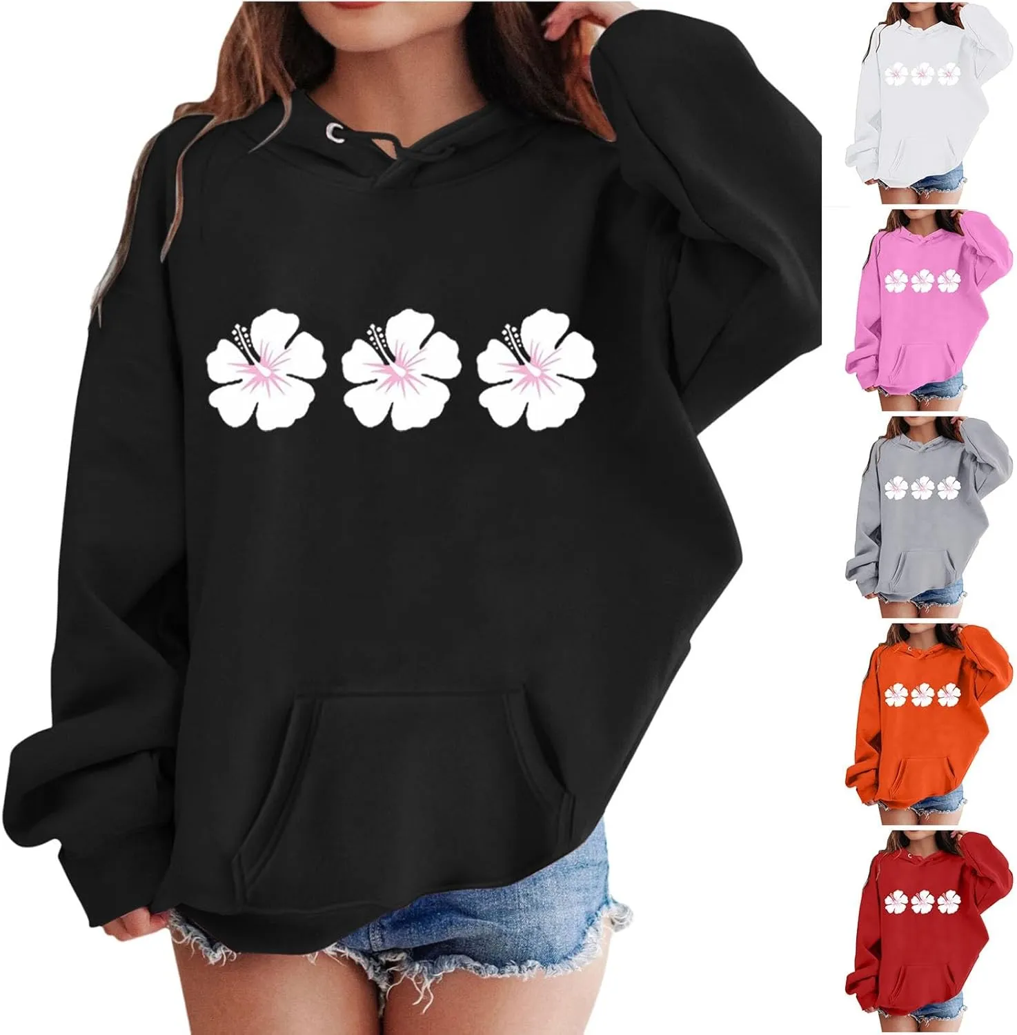 Girl's Fleece Hoodie for Kids Toddler Y2K Floral Graphic Hooded Pullover Sweatshirt with Pocket Fall Winter Clothes