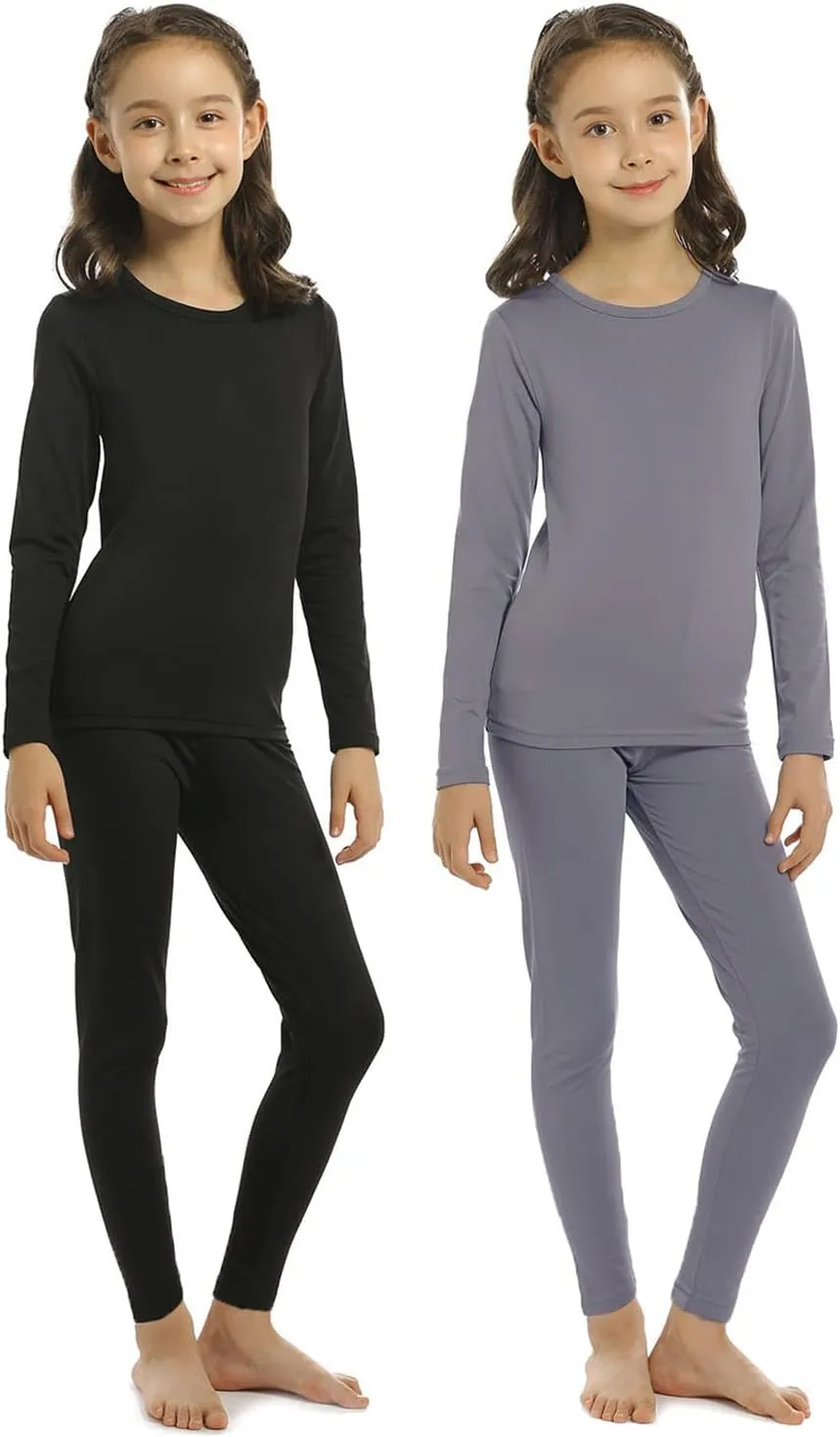 Girls Thermal Underwear Set for Kids Long Johns Fleece Lined Base Layer Top & Bottom Cold Winter Thermals