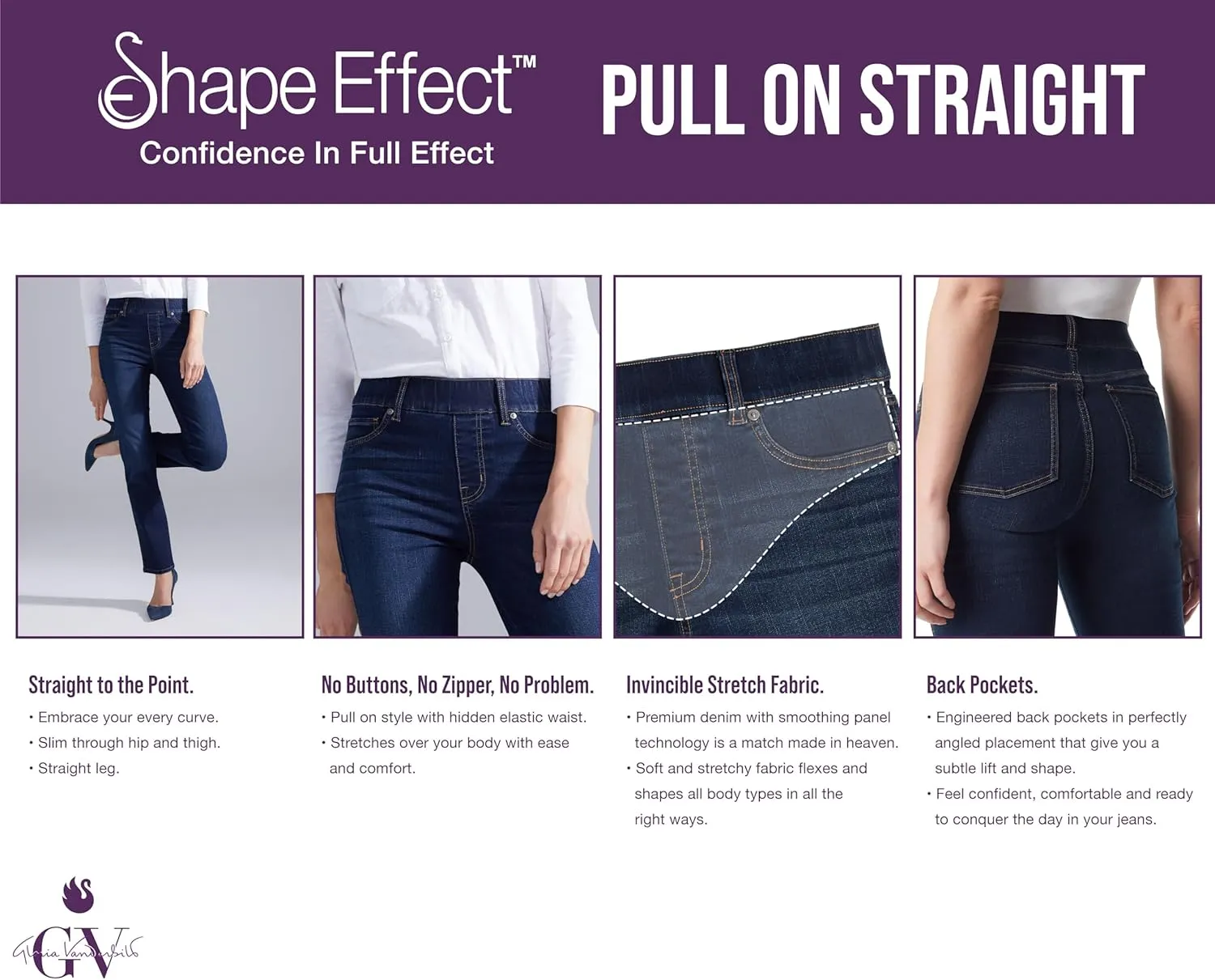 Gloria Vanderbilt Women's Shape Effect Pull on High Rise Straight Leg Jean Standard