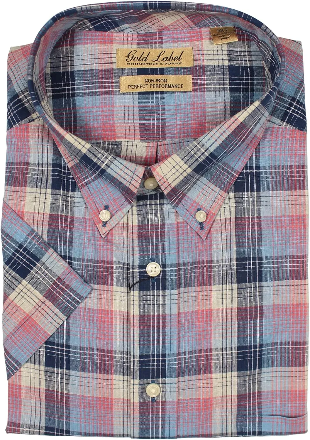 Gold Label Roundtree & Yorke Big and Tall Men's Short Sleeve Pocket Shirt Non-Iron Wrinkle-Resistant