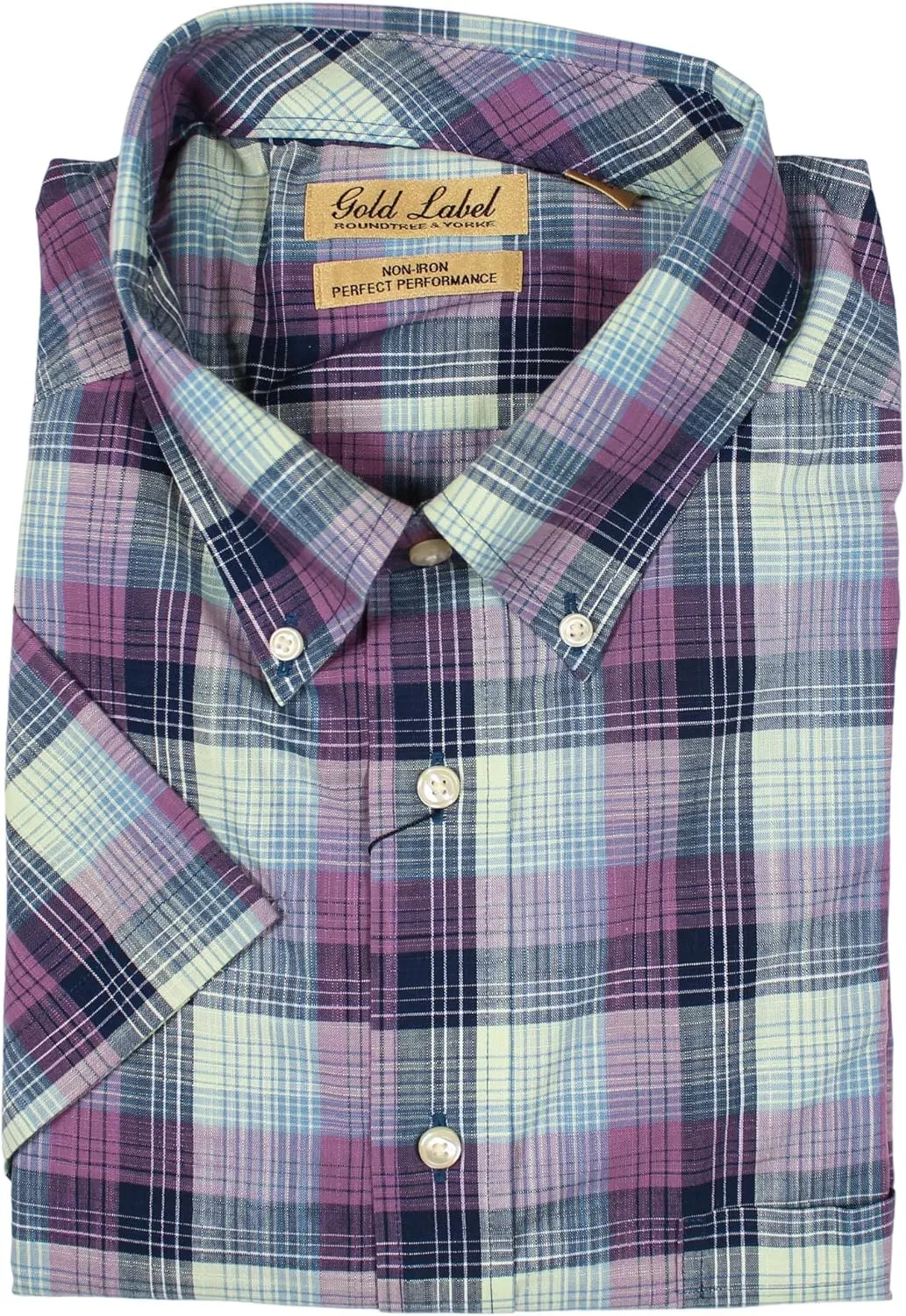 Gold Label Roundtree & Yorke Big and Tall Men's Short Sleeve Pocket Shirt Non-Iron Wrinkle-Resistant