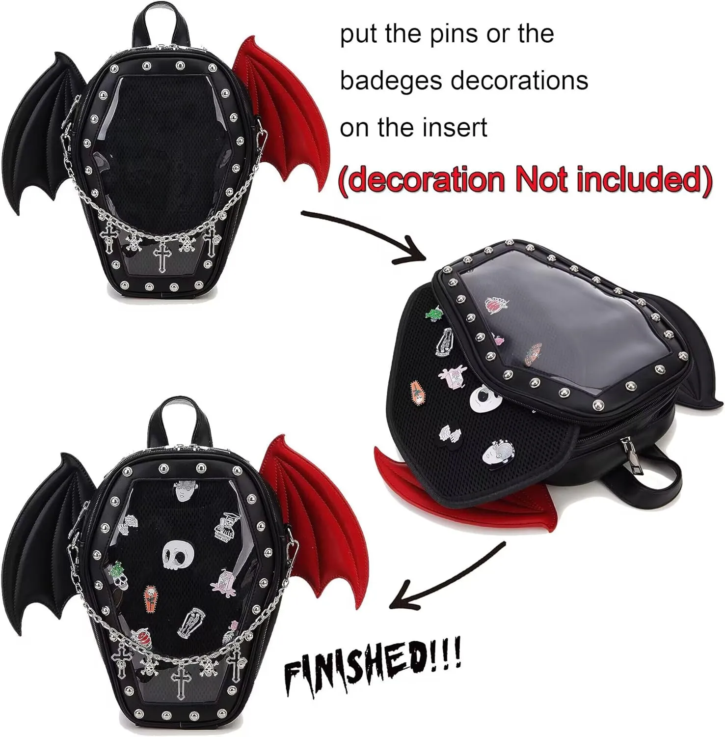 Gothic Coffin Shape Fashion Purses and Handbags for Women Halloween Shoulder Bag Backpack