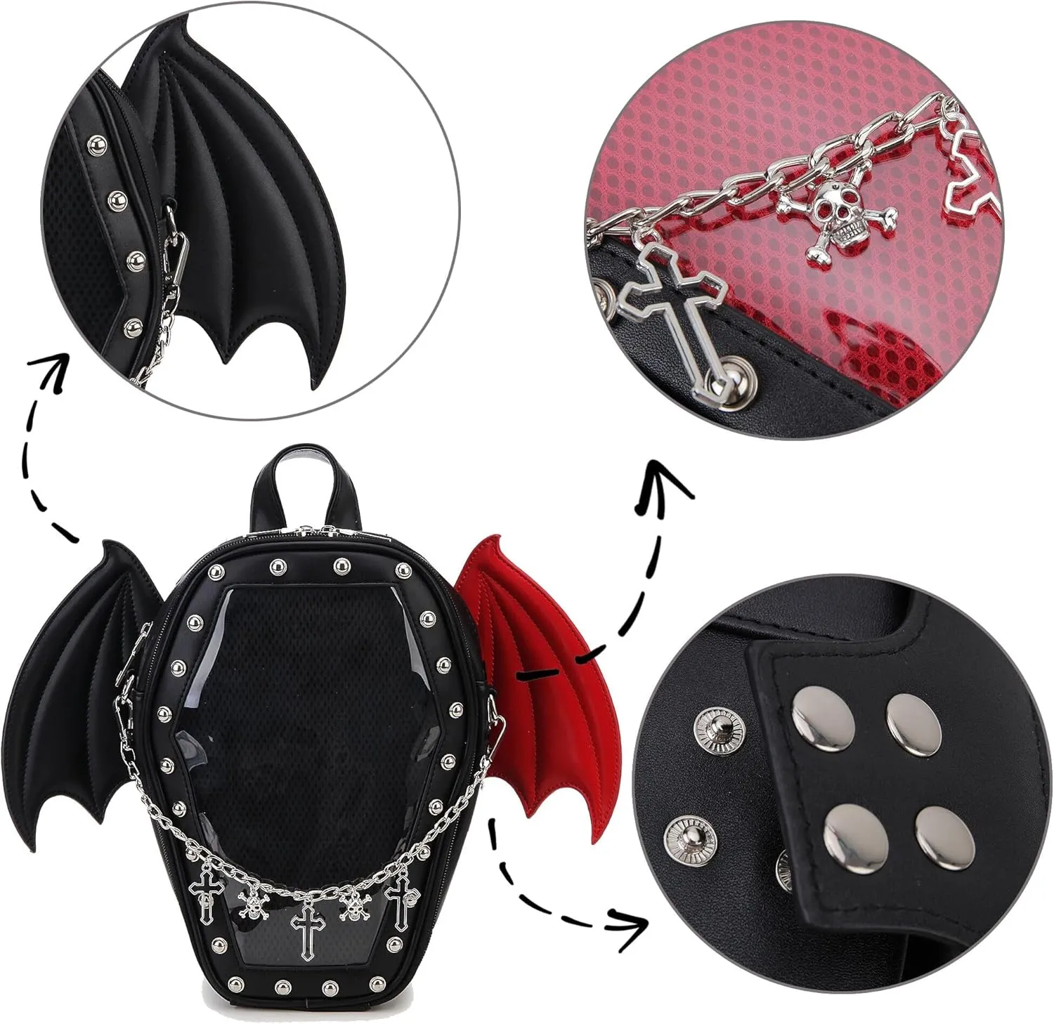 Gothic Coffin Shape Fashion Purses and Handbags for Women Halloween Shoulder Bag Backpack