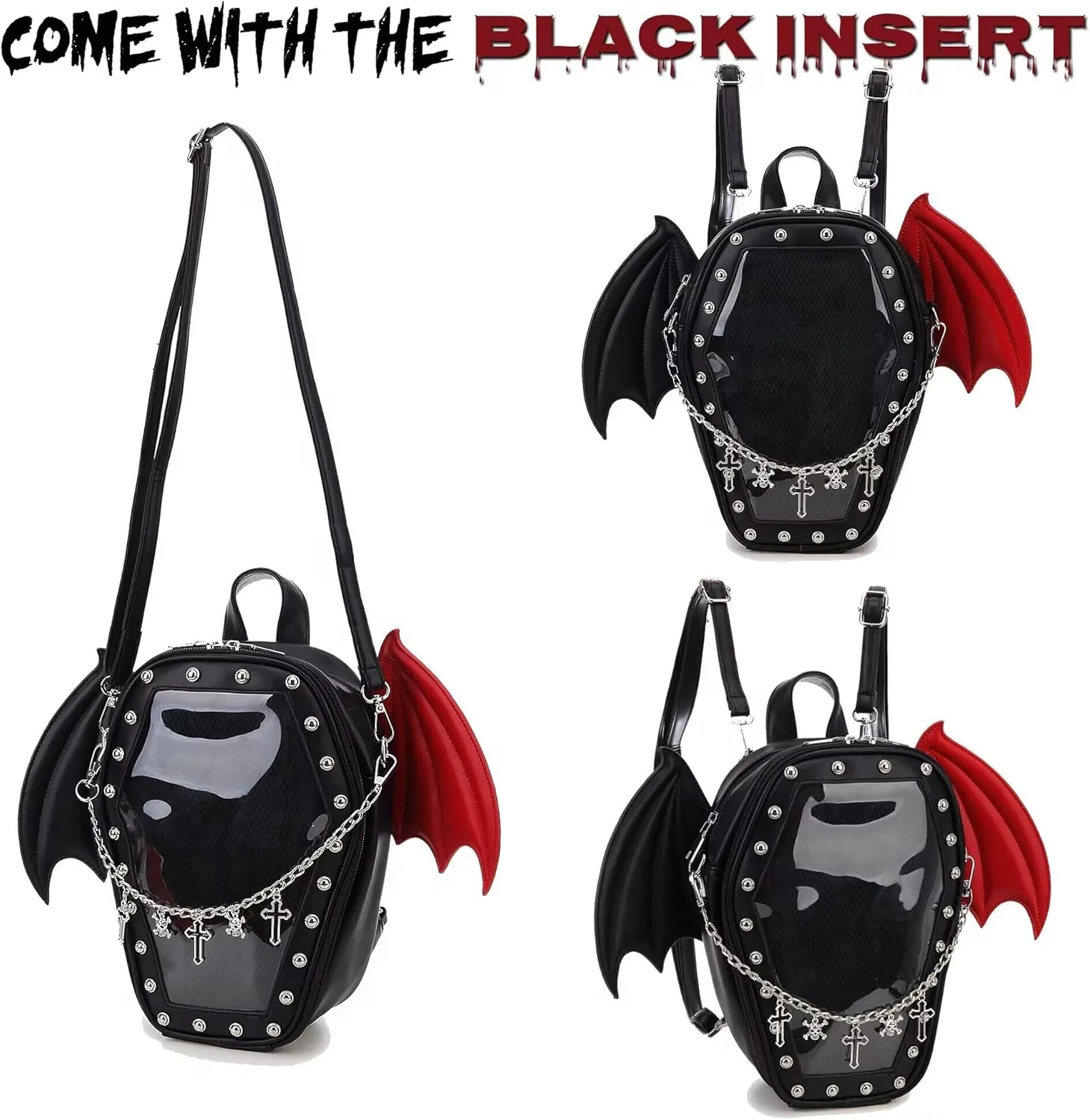 Gothic Coffin Shape Fashion Purses and Handbags for Women Halloween Shoulder Bag Backpack