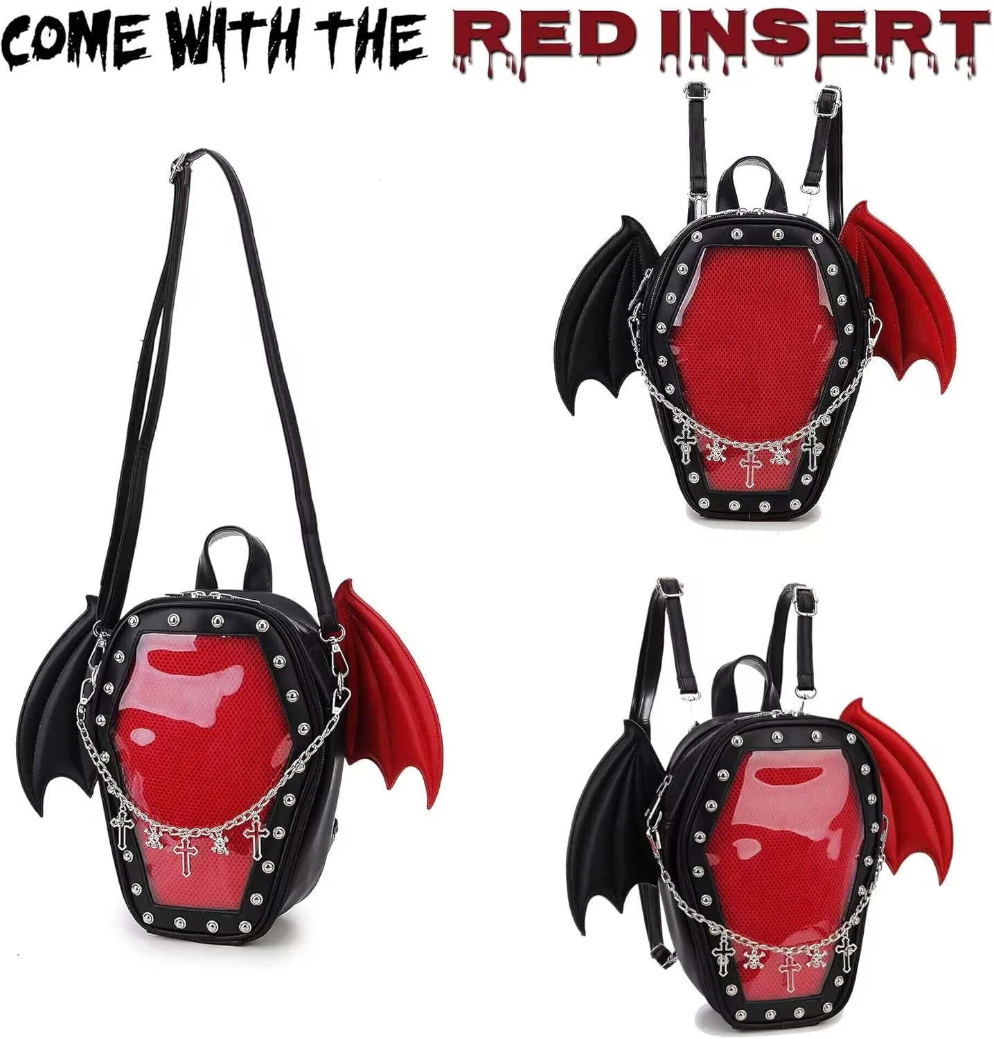 Gothic Coffin Shape Fashion Purses and Handbags for Women Halloween Shoulder Bag Backpack