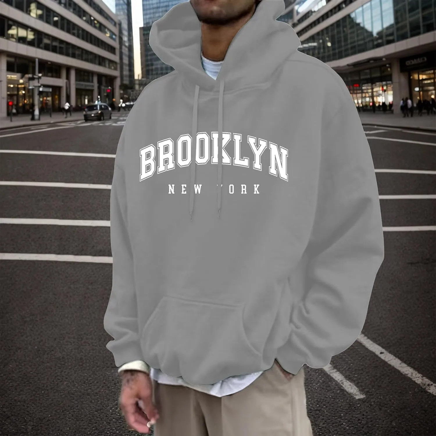 Graphic Hoodies for Men Letter Print Oversized Sweatshirts Long Sleeve Drawstring Pullover Tops with Pockets Unisex