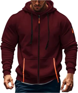 Graphic Men's Zipper Hoodies Winter Workout Plain Drawstring Sweatshirt Comfy Long Sleeve Shirt with Pockets