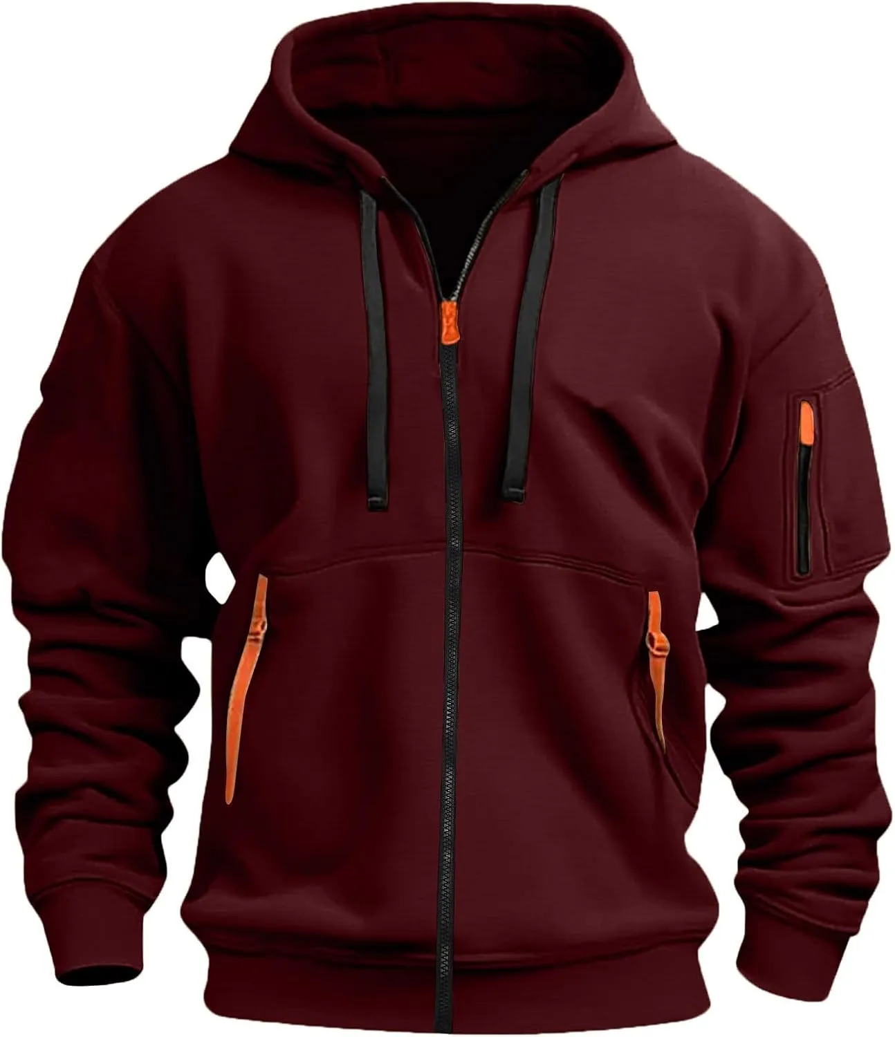Graphic Men's Zipper Hoodies Winter Workout Plain Drawstring Sweatshirt Comfy Long Sleeve Shirt with Pockets