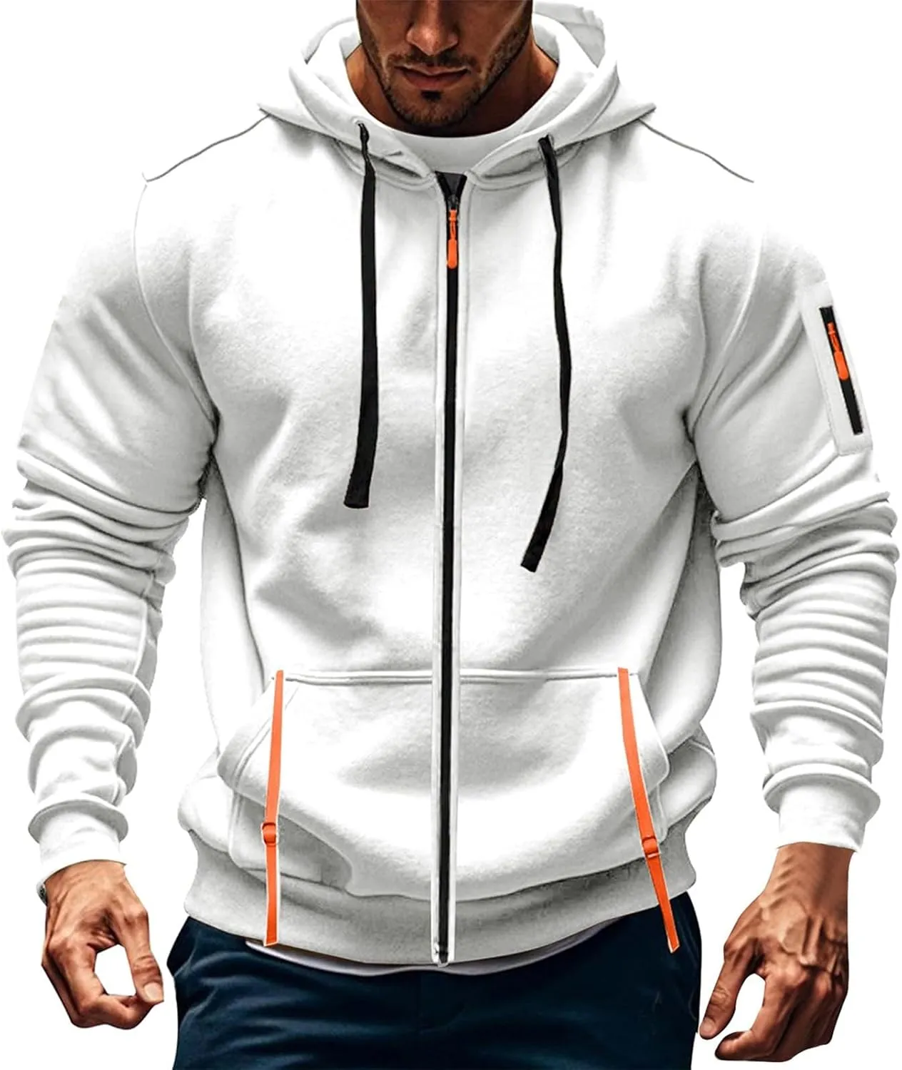 Graphic Men's Zipper Hoodies Winter Workout Plain Drawstring Sweatshirt Comfy Long Sleeve Shirt with Pockets