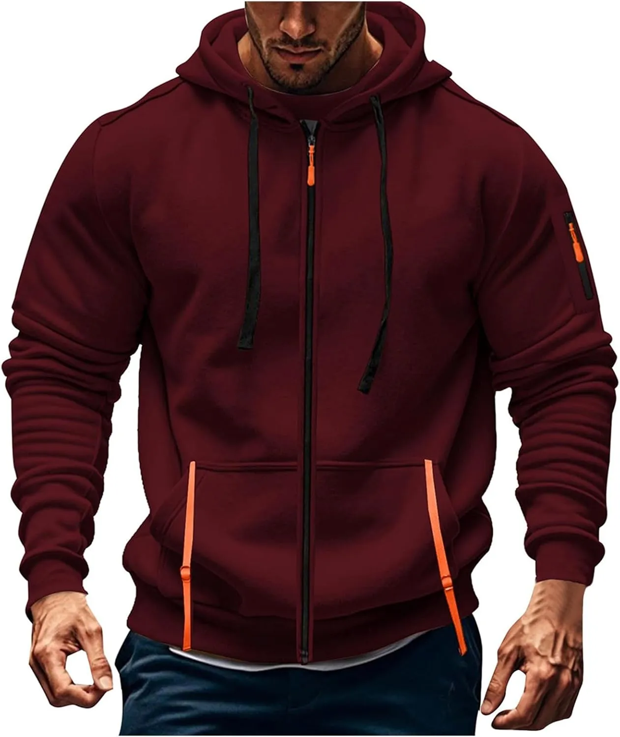 Graphic Men's Zipper Hoodies Winter Workout Plain Drawstring Sweatshirt Comfy Long Sleeve Shirt with Pockets