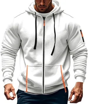 Graphic Men's Zipper Hoodies Winter Workout Plain Drawstring Sweatshirt Comfy Long Sleeve Shirt with Pockets