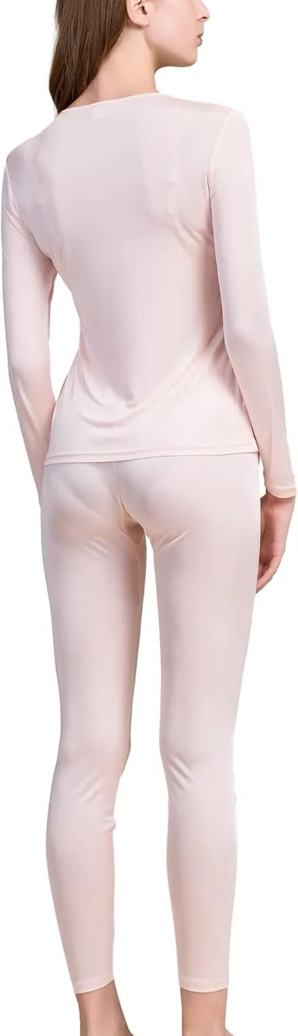 Grenasasilk Womens Silk Long Underwear Mulberry Silk Long Johns Silk Thermal Underwear Sets Cold Weather Base Layer