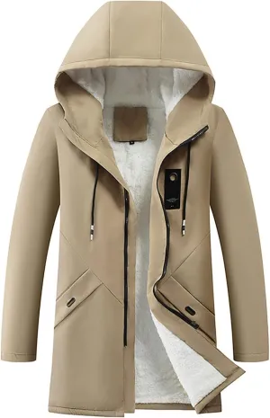 Hoodies For Men Fleece Pullover Autumn Winter Zipper Warm Down Jacket Hooded Plush Solid Color Cotton Coat