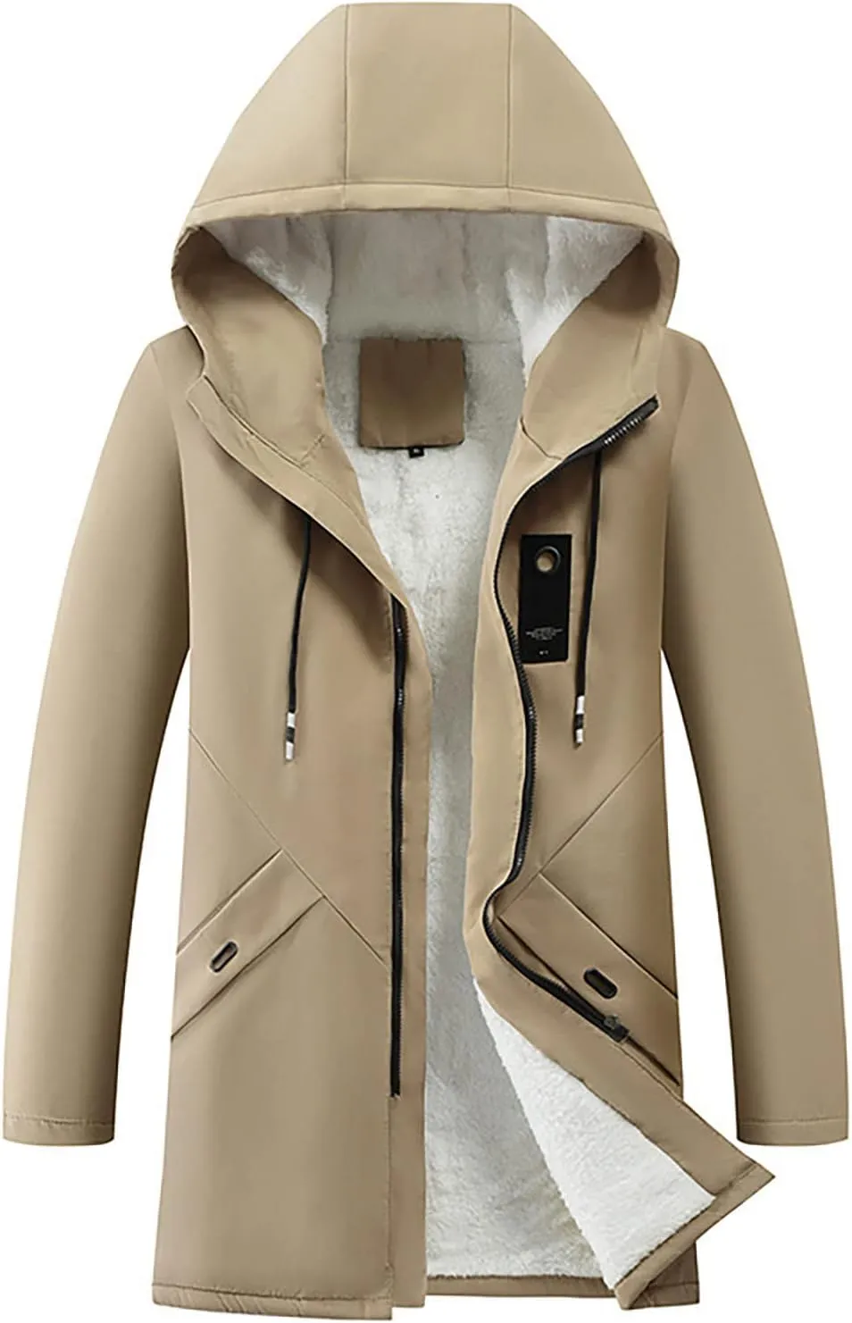 Hoodies For Men Fleece Pullover Autumn Winter Zipper Warm Down Jacket Hooded Plush Solid Color Cotton Coat