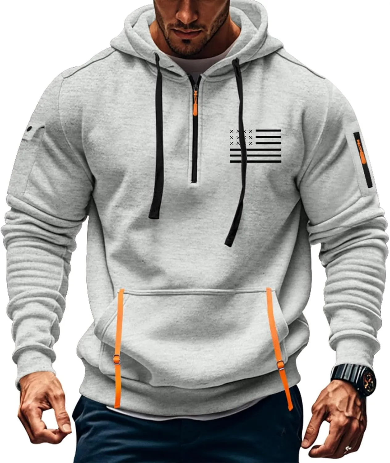 Hoodies for Men Zip up Long Sleeve Hooded Sweatshirt Vintage Drawstring Pullover Tops 2024 Fall Tactical Sweatshirt
