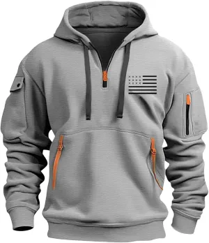 Hoodies for Men Zip up Long Sleeve Hooded Sweatshirt Vintage Drawstring Pullover Tops 2024 Fall Tactical Sweatshirt