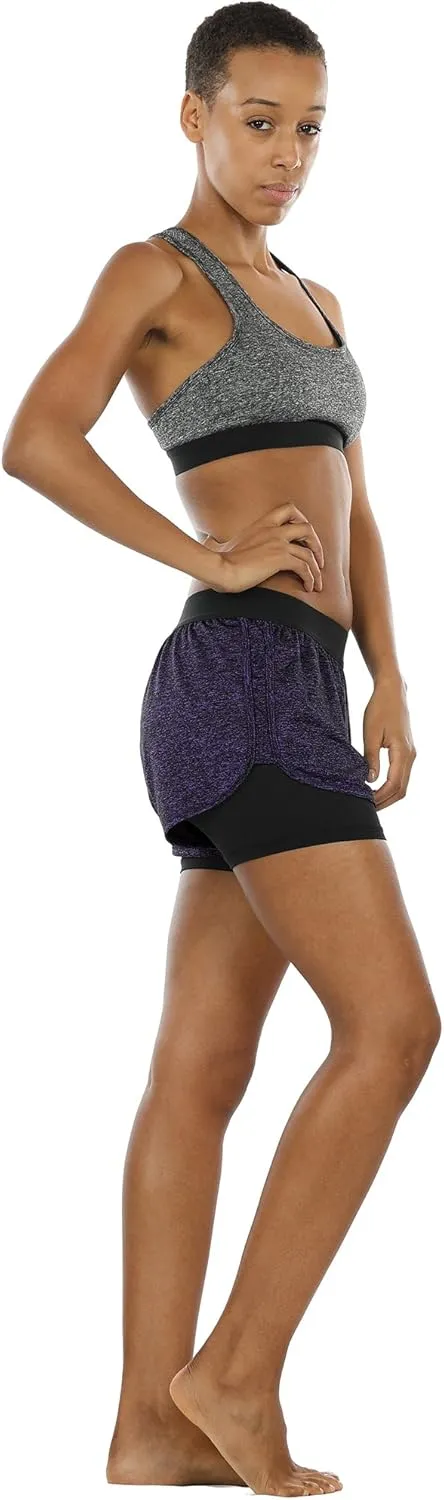 icyzone Running Yoga Shorts for Women - Activewear Workout Exercise Athletic Jogging Shorts 2-in-1