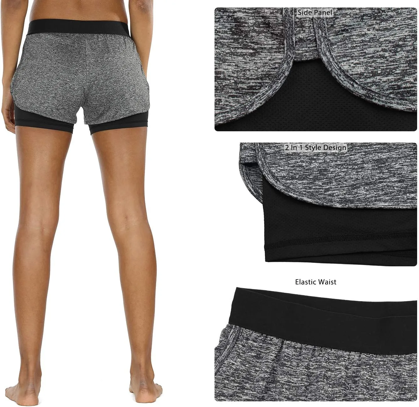 icyzone Running Yoga Shorts for Women - Activewear Workout Exercise Athletic Jogging Shorts 2-in-1