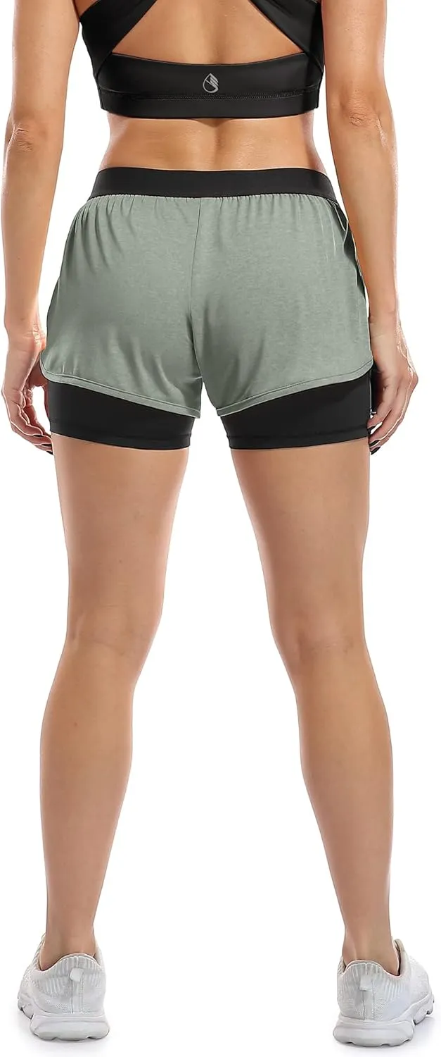 icyzone Running Yoga Shorts for Women - Activewear Workout Exercise Athletic Jogging Shorts 2-in-1