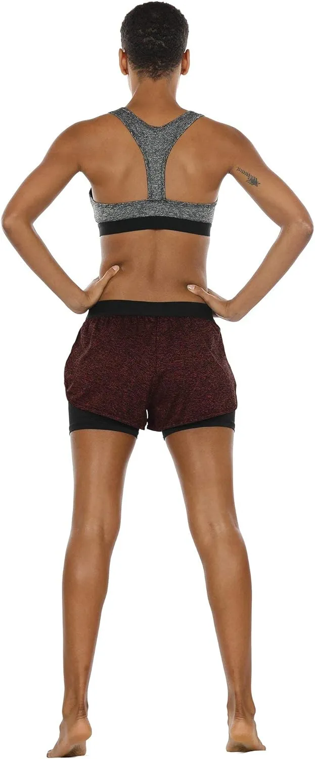 icyzone Running Yoga Shorts for Women - Activewear Workout Exercise Athletic Jogging Shorts 2-in-1