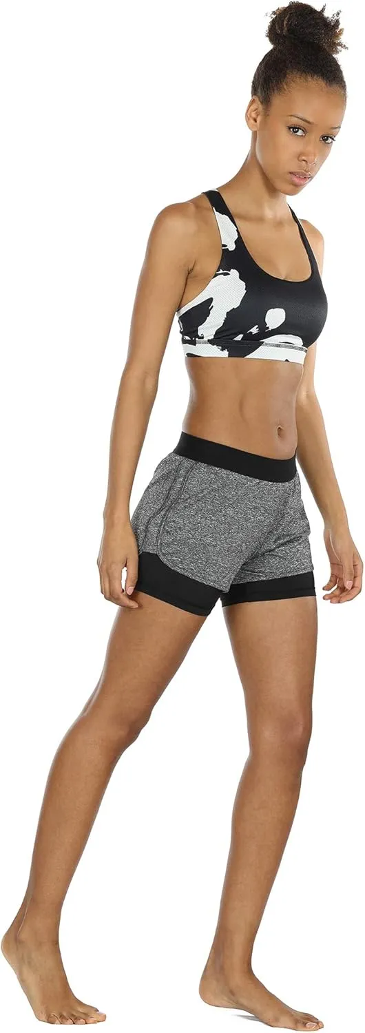 icyzone Running Yoga Shorts for Women - Activewear Workout Exercise Athletic Jogging Shorts 2-in-1