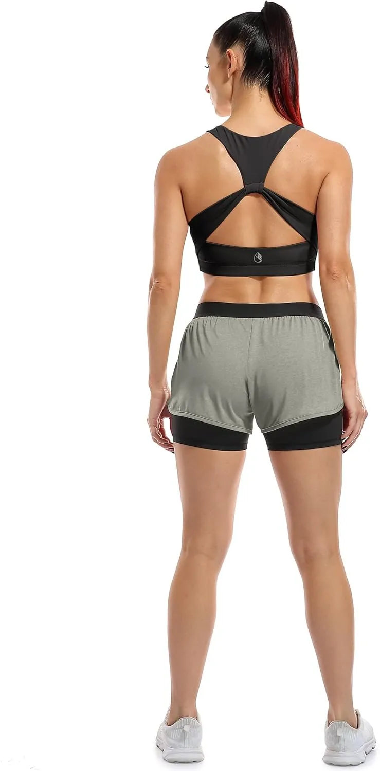 icyzone Running Yoga Shorts for Women - Activewear Workout Exercise Athletic Jogging Shorts 2-in-1