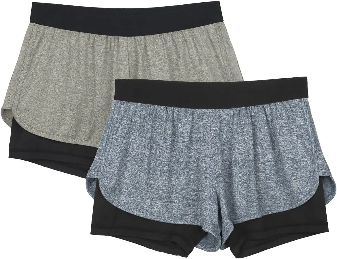 icyzone Running Yoga Shorts for Women - Activewear Workout Exercise Athletic Jogging Shorts 2-in-1