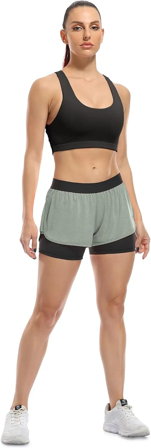 icyzone Running Yoga Shorts for Women - Activewear Workout Exercise Athletic Jogging Shorts 2-in-1